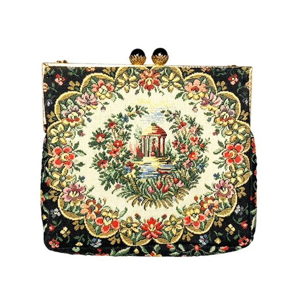 VINTAGE RARE Walborg Petit Point Tapestry Gazebo Chain Strap Clutch - Picture 2 of 7
